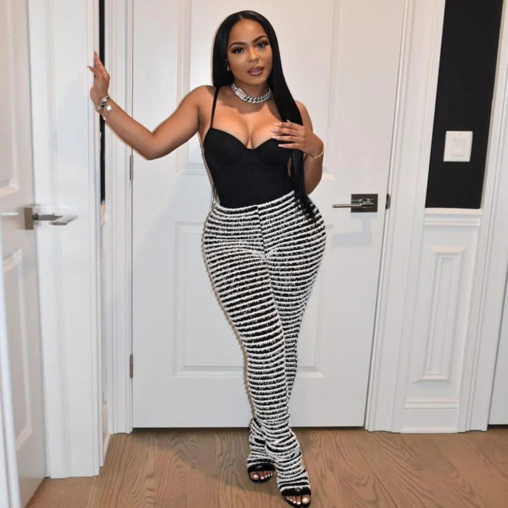Fuzzy Black and white pants