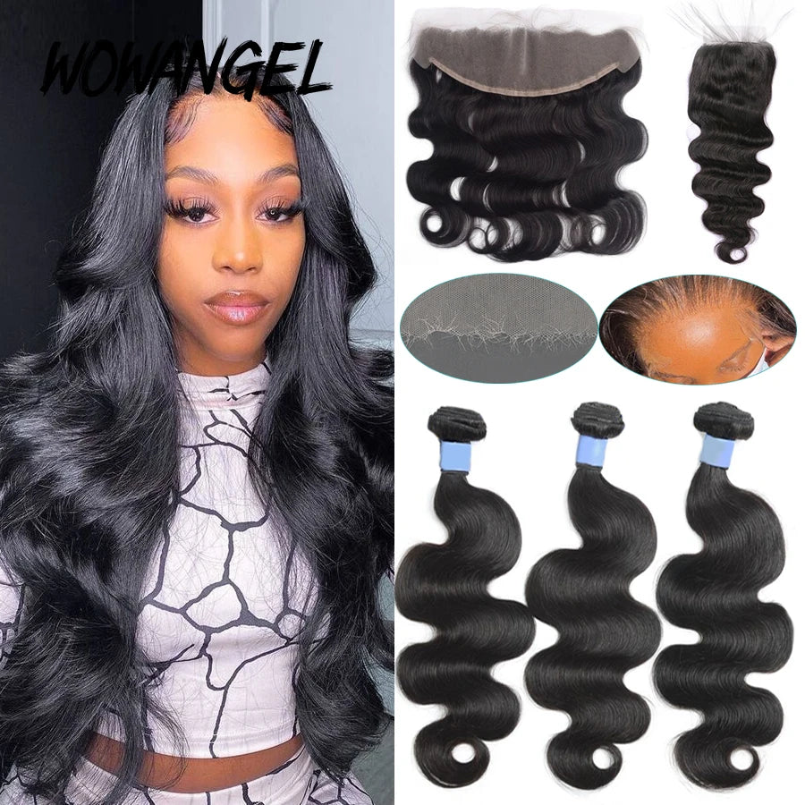 Body Wave Human Hair Bundles With HD Lace Frontal Brazilian Remy Hair