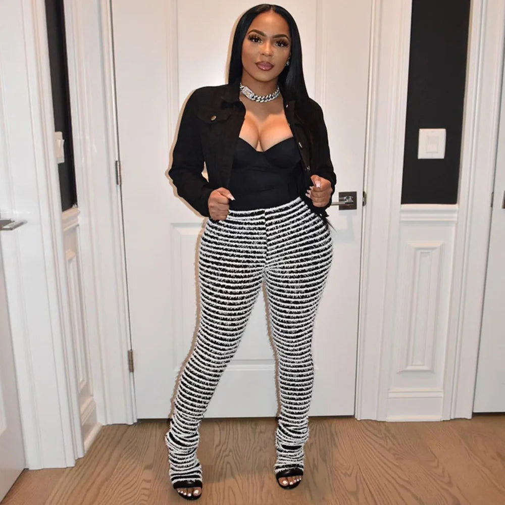 Fuzzy Black and white pants
