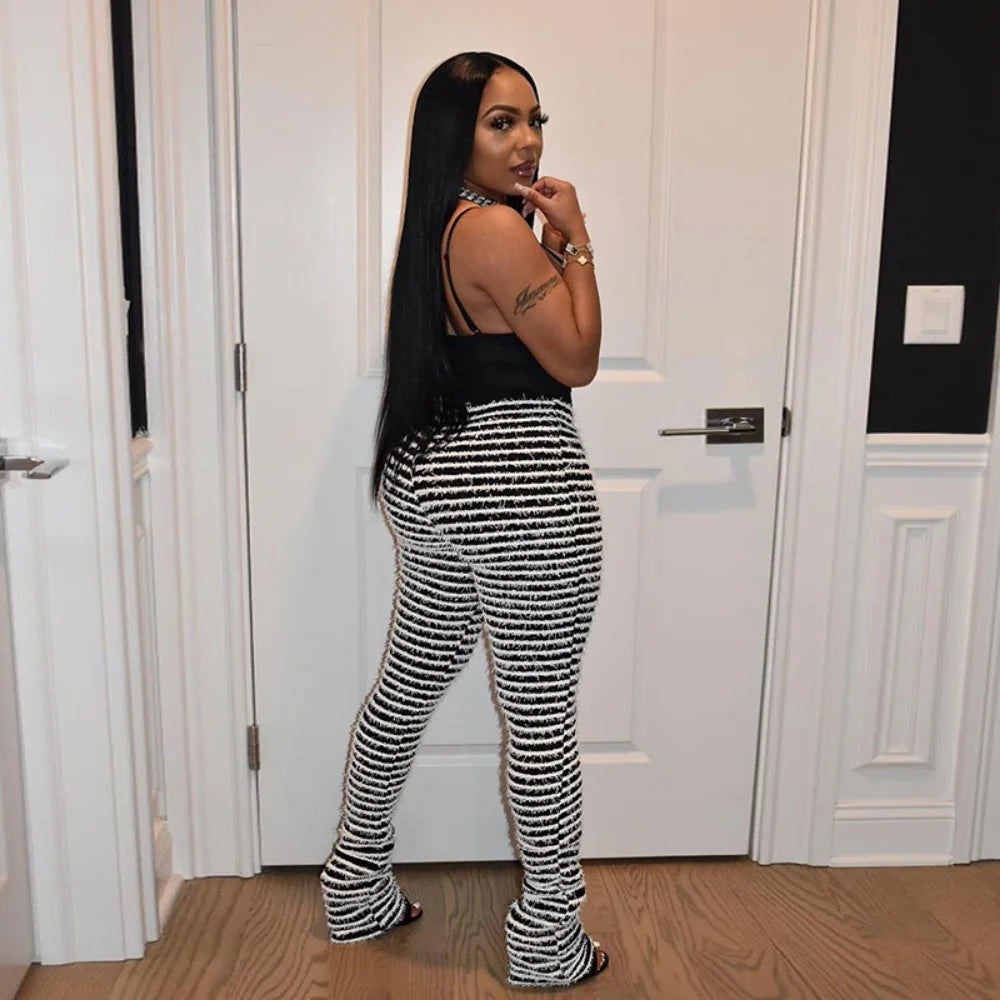 Fuzzy Black and white pants
